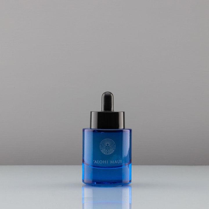 Refillable Blue 30ml Bottle of 'Alohi Maui Rainwater Essence